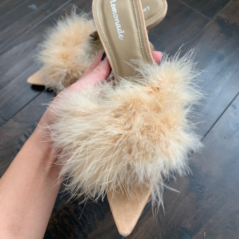 Fluffy heeled sandals